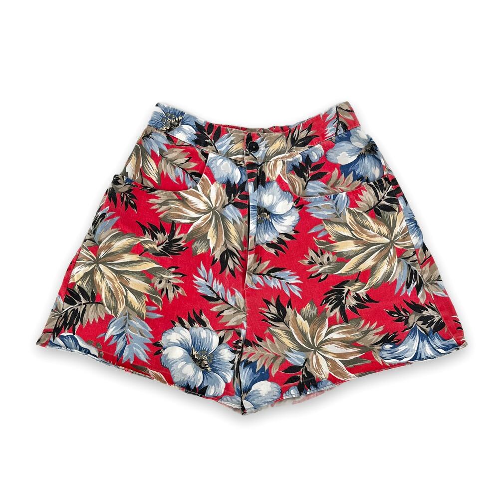 Vintage 80s/90s 3" Tropical Floral High-Waisted Mom Shorts Pink/Orange XS